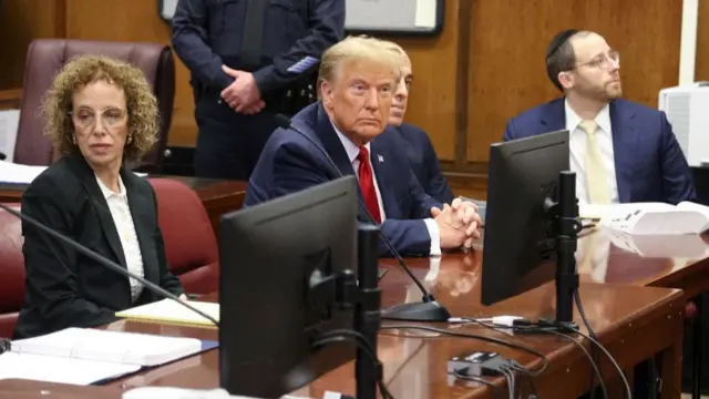 Trump attends a pre-trial hearing at Manhattan Criminal Court on February 15, 2024 in New York City.