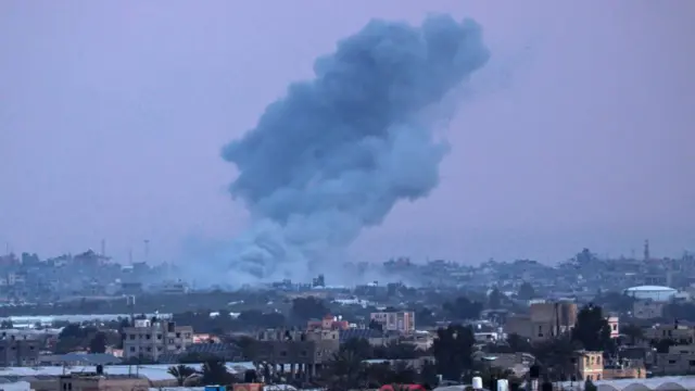 An explosion in Khan Younis seen from Rafah