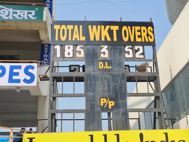 A scoreboard at the stadium in Rajkot