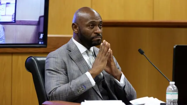 Fulton County Special Prosecutor Nathan Wade reacts during a hearing in the case of State of Georgia v. Donald John Trump at the Fulton County Courthouse in Atlanta, Georgia, U.S., February 15, 2024.