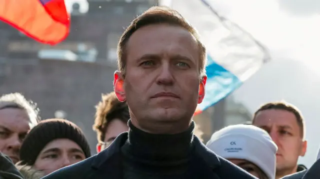 Alexei Navalny taking part in a rally in Moscow in 2020