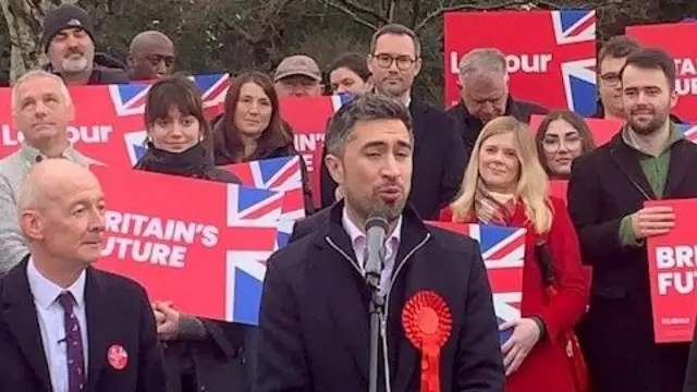 Damien Egan (right) addressing supporters alongside Labour's campaign coordinator Pat McFadden