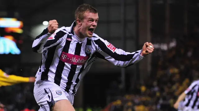 Chris Brunt celebrates a goal for West Bromwich Albion against Southampton in 2008