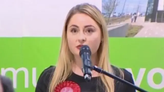 The new MP for Wellingborough, Labour's Genevieve Kitchen, delivers her victory speech