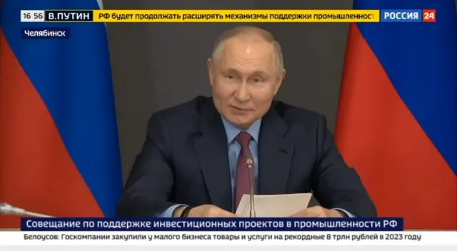 Russian President Vladimir Putin's speech shown of state TV on 16 February 2024