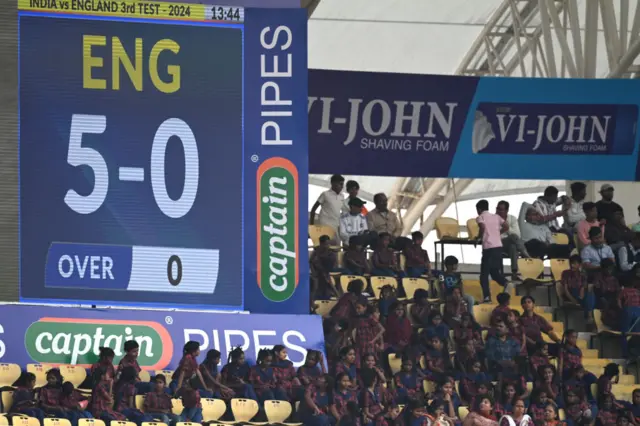 Scoreboard showing England 5-0