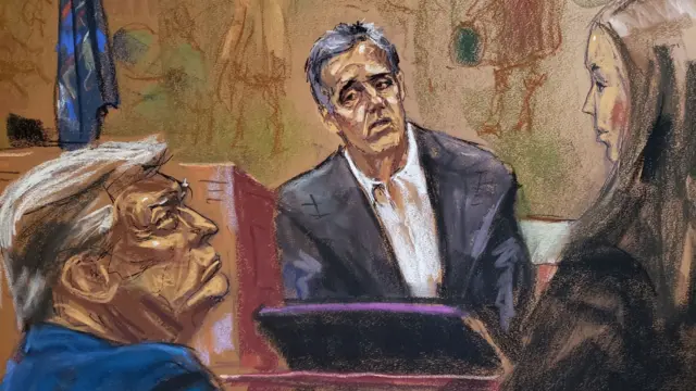 A court sketch of Trump watching Michael Cohen's testimony