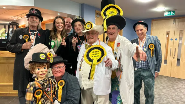 Rick the Flying Brick, from the Monster Raving Loony Party, poses for a photo