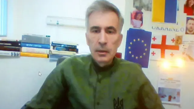 Mikheil Saakashvili appearing by video link from jail in October 2023