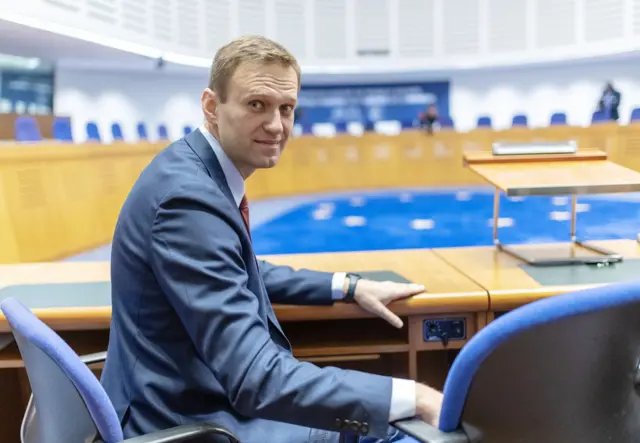 Navalny in a chamber before a hearing at the European Court of Human Rights