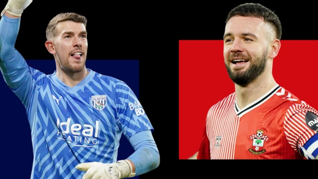 Split image of West Brom goalkeeper Alex Palmer and Southampton striker Adam Armstrong