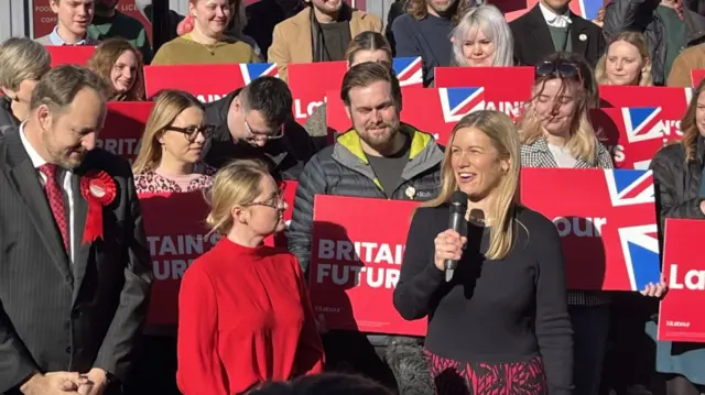 Labour’s deputy national campaign co-ordinator Ellie Reeves speaks to supporters in Wellingborough