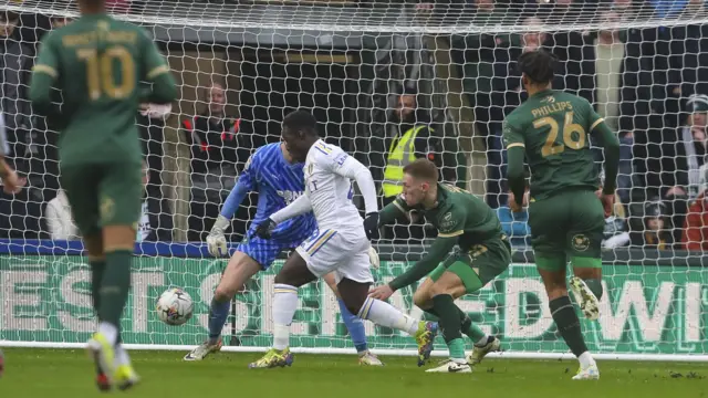 Willy Gnonto scores for Leeds at Plymouth