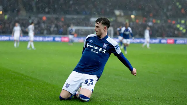 Ipswich's Nathan Broadhead celebrates scoring at Swansea