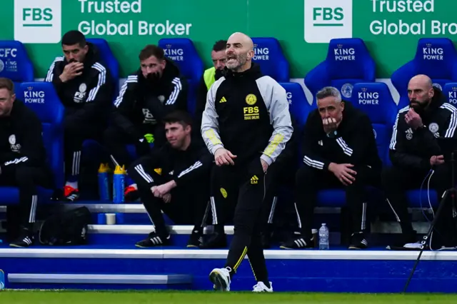 Leicester boss Enzo Maresca barks instructions from the dugout