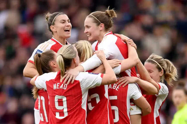 Arsenal women celebrate scoring