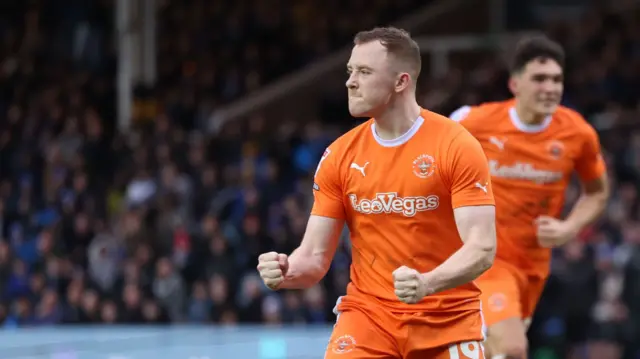 Blackpool's Shayne Lavery celebrates scoring a penalty