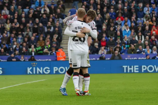 Middlesbrough players celebrate at Leicester