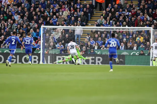 Middlesbrough's Finn Azaz scores at Leicester