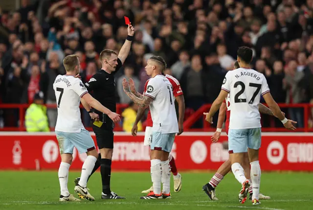 Kalvin Phillips of West Ham United receives a red card