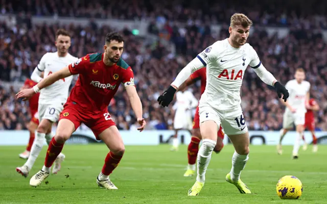 Timo Werner on the ball under pressure from Max Kilman