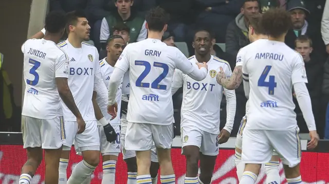 Leeds celebrate Willy Gnonto's goal