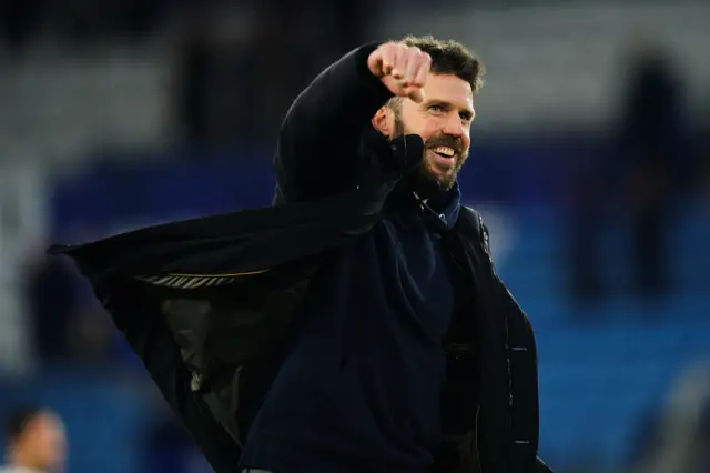 Michael Carrick celebrates Middlesbrough's win at Leicester