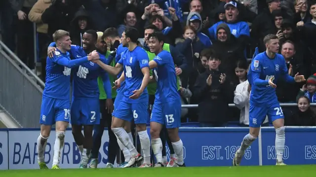 Birmingham celebrate Jordan James' equaliser against Sunderland