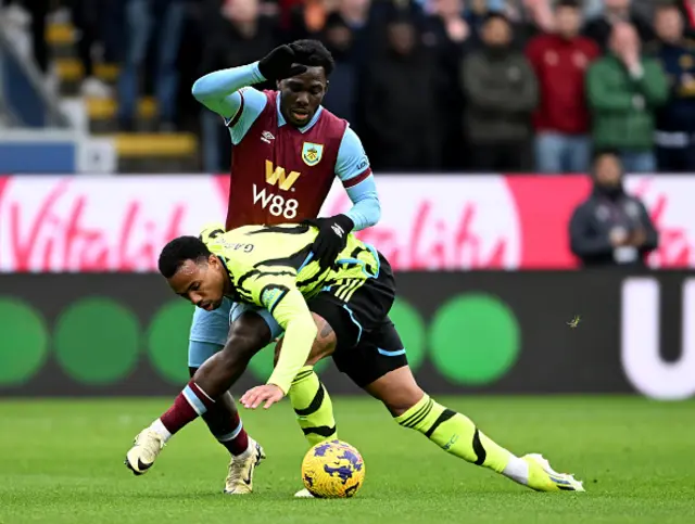 Gabriel of Arsenal is challenged by Datro Fofana