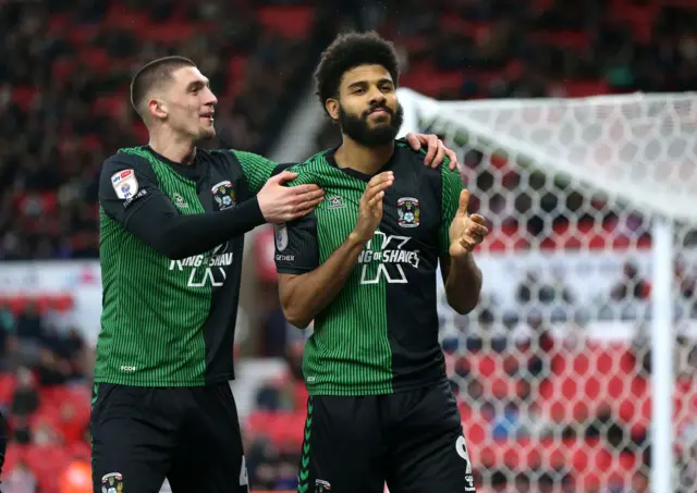 Ellis Simms celebrates scoring at Stoke