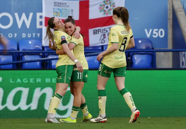 Thestrup is congratulated by teammates after equalising for Bristol.