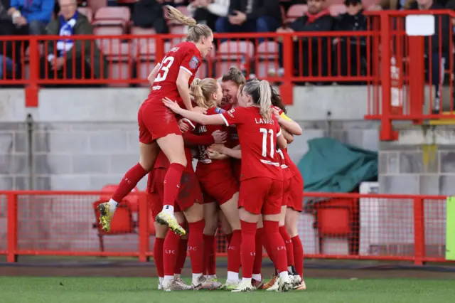 Liverpool celebrate WSL goal at Brighton