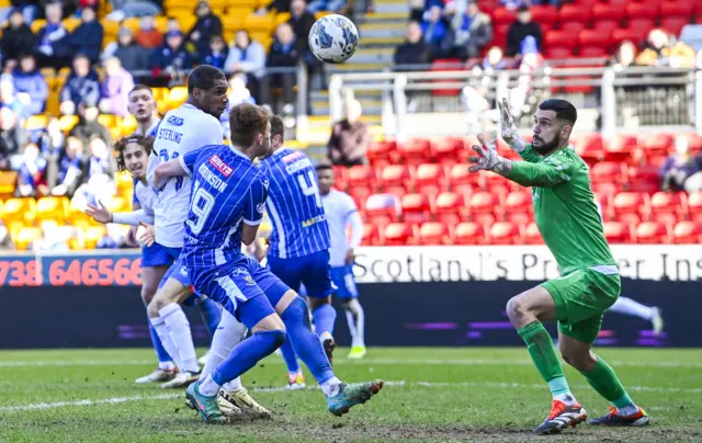 Dujon Sterling glances his header wide after Todd Cantwell's cross