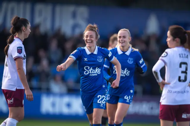 Galli runs to celebrate scoring Everton's second goal v West Ham.