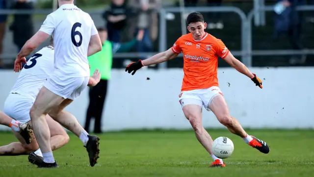 Rory Grugan strokes in Armagh's second goal in Carlow