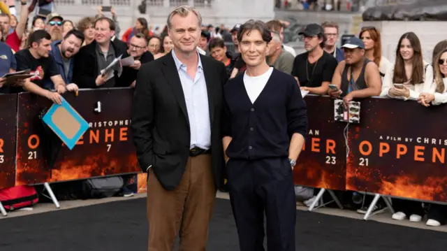 Christopher Nolan and Cillian Murphy attend a photo call for "Oppenheimer" in London, Britain, July 12, 2023