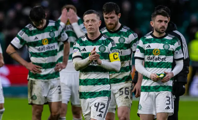 Celtic players cut dejected figures after their slip up against Kilmarnock