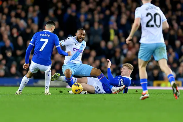 Jarrad Branthwaite of Everton slides in for a challenge