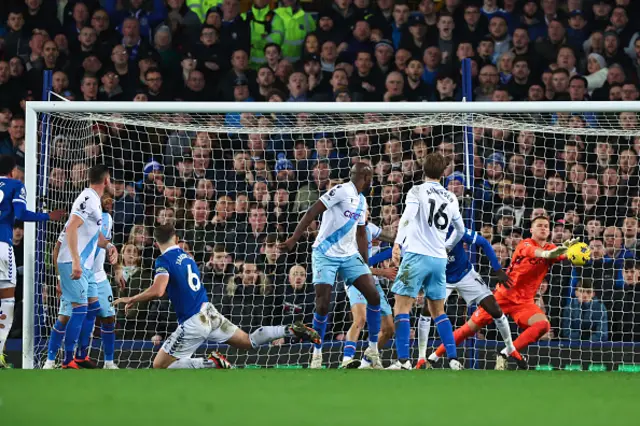 Sam Johnstone of Crystal Palace saves from James Tarkowski