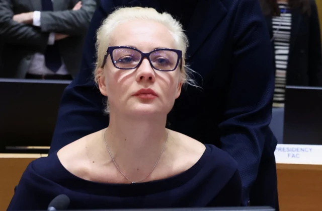 Yulia Navalnaya, the widow of Alexei Navalny, takes part in a meeting of European Union foreign ministers in Brussels