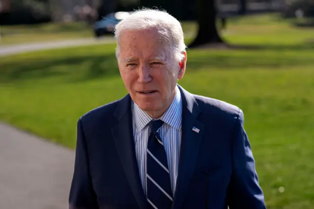 US President Joe Biden speaks to journalists at the White House, 19 February 2024