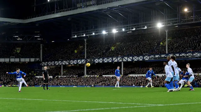 James Garner of Everton takes a free kick