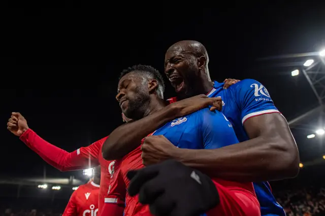 Jefferson Lerma of Crystal Palace celebrate with Jean-Philippe Mateta