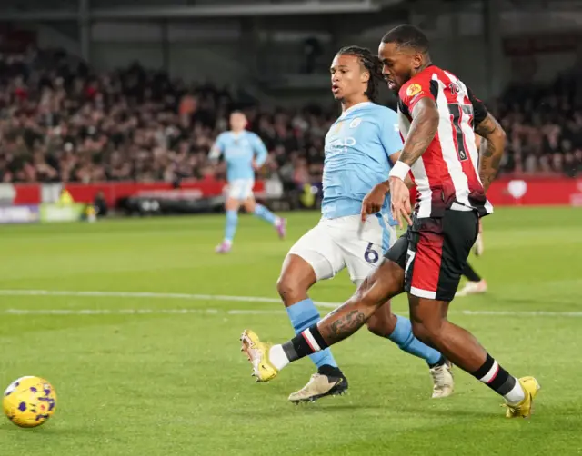 Ivan Toney in action against Man City