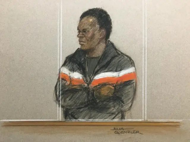 Court drawing of Ibrahima Bah in the dock.