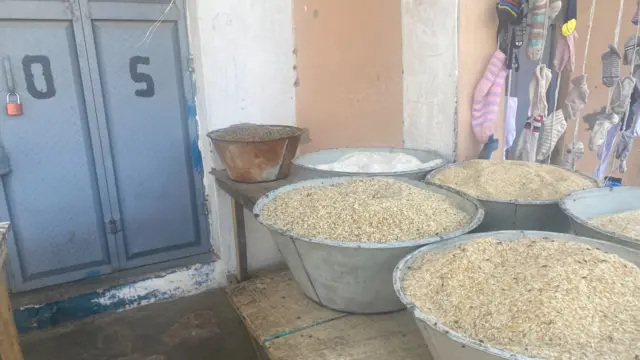 Big bowls of rice in a Nigerian market