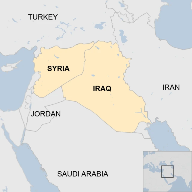 A map showing Iraq and Syria