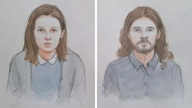 Court sketch of Scarlett Jenkinson and Eddie Ratcliffe from previously in their trial