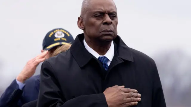 US Secretary of Defence Lloyd Austin attends a dignified transfer of the remains of the fallen soldiers