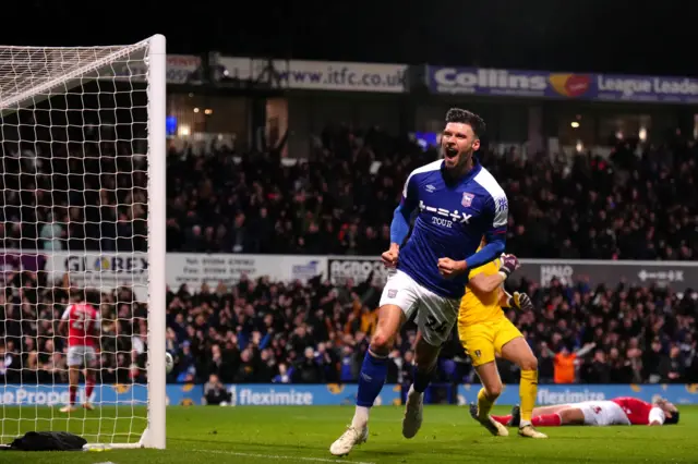 Kieffer Moore celebrates scoring for Ipswich against Rotherham